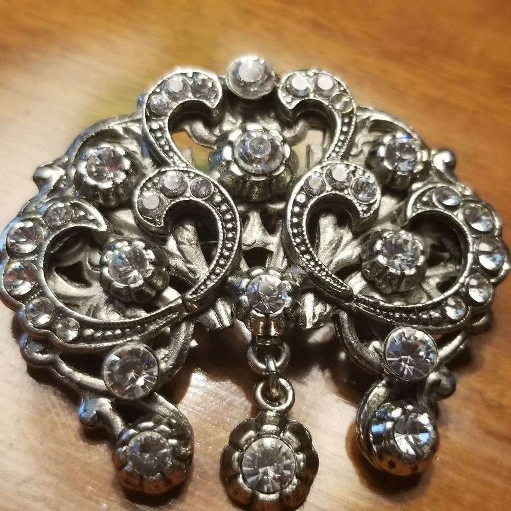 VINTAGE HAUTE COUTURE SIMAN TU TIARA CROWN CRYSTAL HOLIDAY EVENING BROOCH PIN